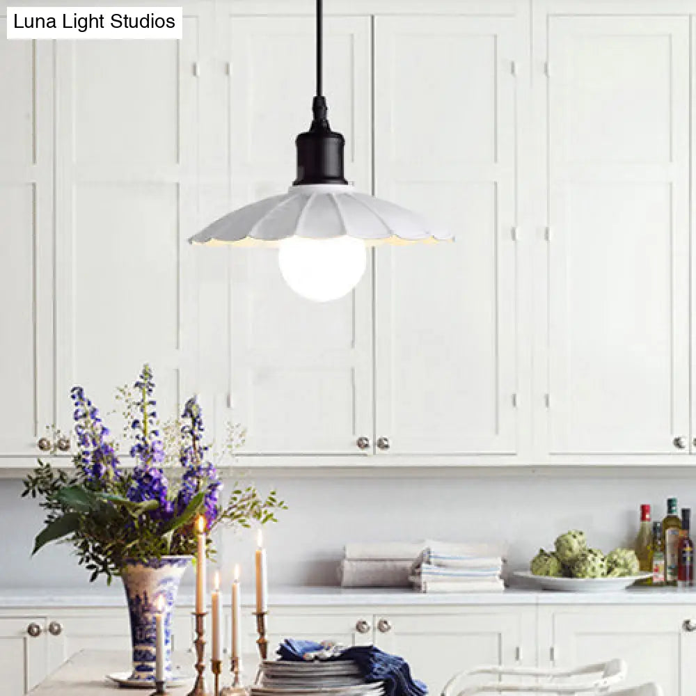 Scalloped Shade Pendant Ceiling Light - Modern Style 10’/12’ Width 1-Bulb Metal White