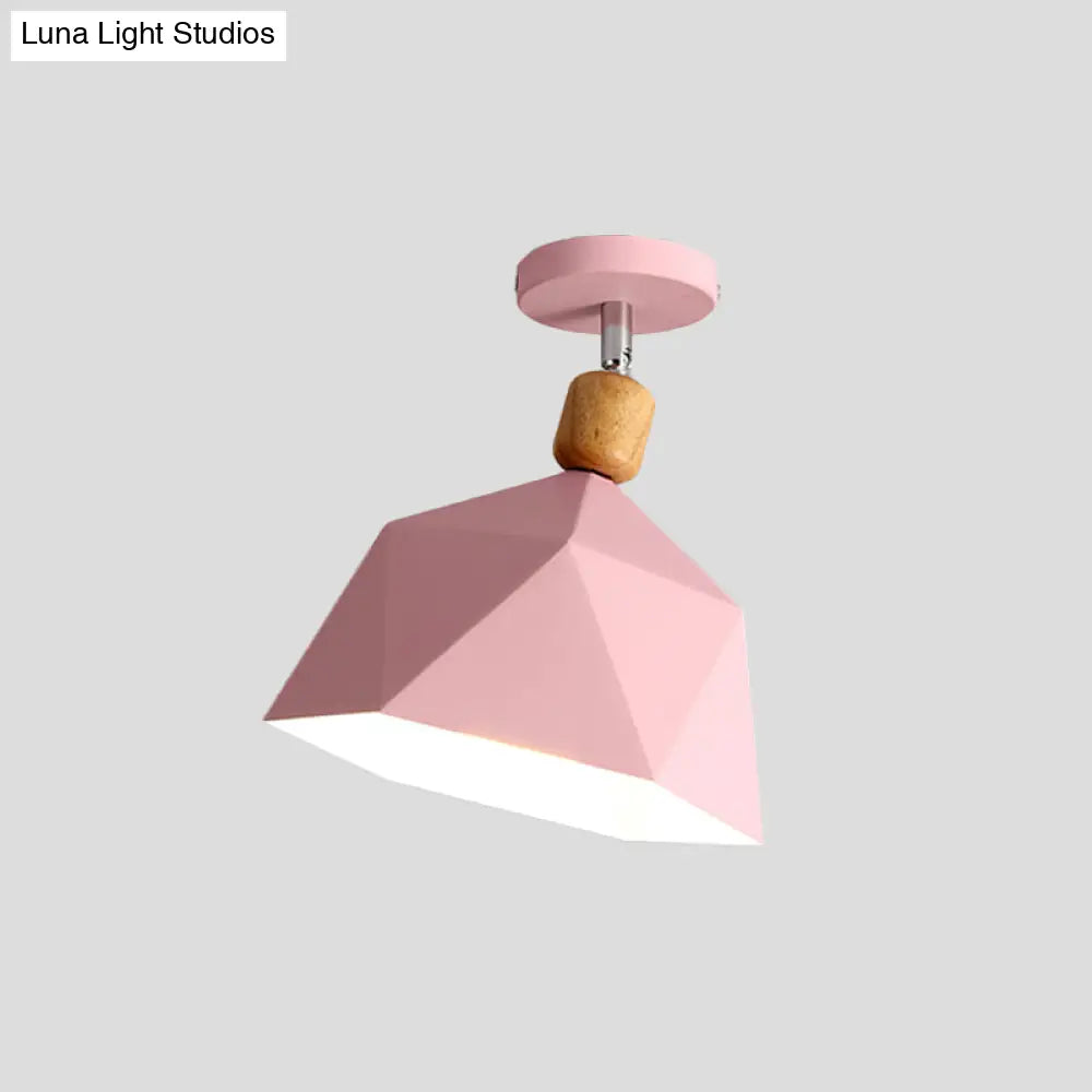 Shade Faceted Dome Ceiling Light Fixture - Macaron Metal Semi - Flush Mount For Apartments