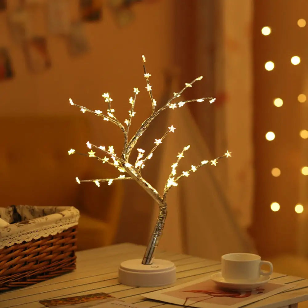 Silver Tree Led Table Light - Battery-Powered Nightstand Lamp For Living Room / Battery A