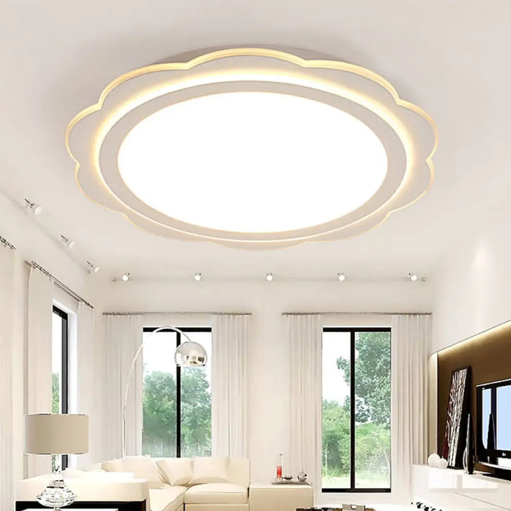 Simple Acrylic Led Flush Mount Light: White Flower Shape For Bedroom & Porch / 16’ Warm