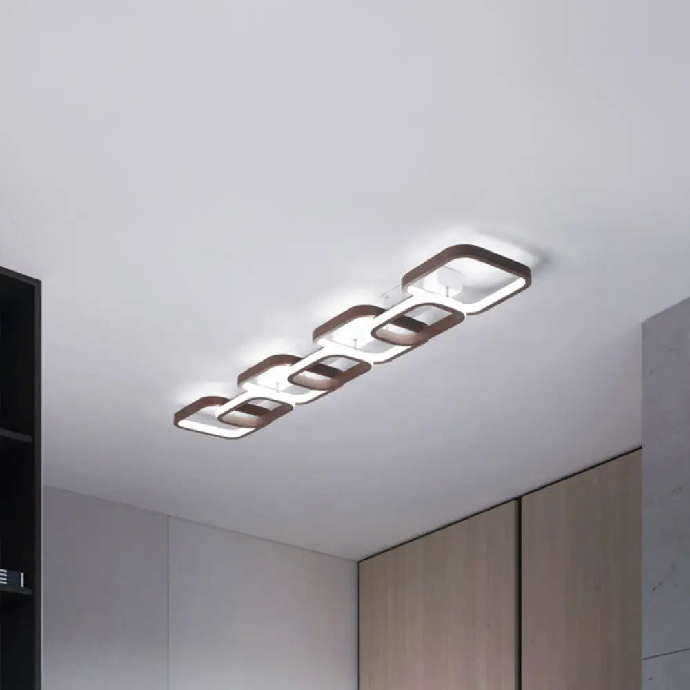 Simple Square Flush Mount Ceiling Lamp - Brown/Warm White 2/3/4 Heads Ideal For Hallways 4 / Brown