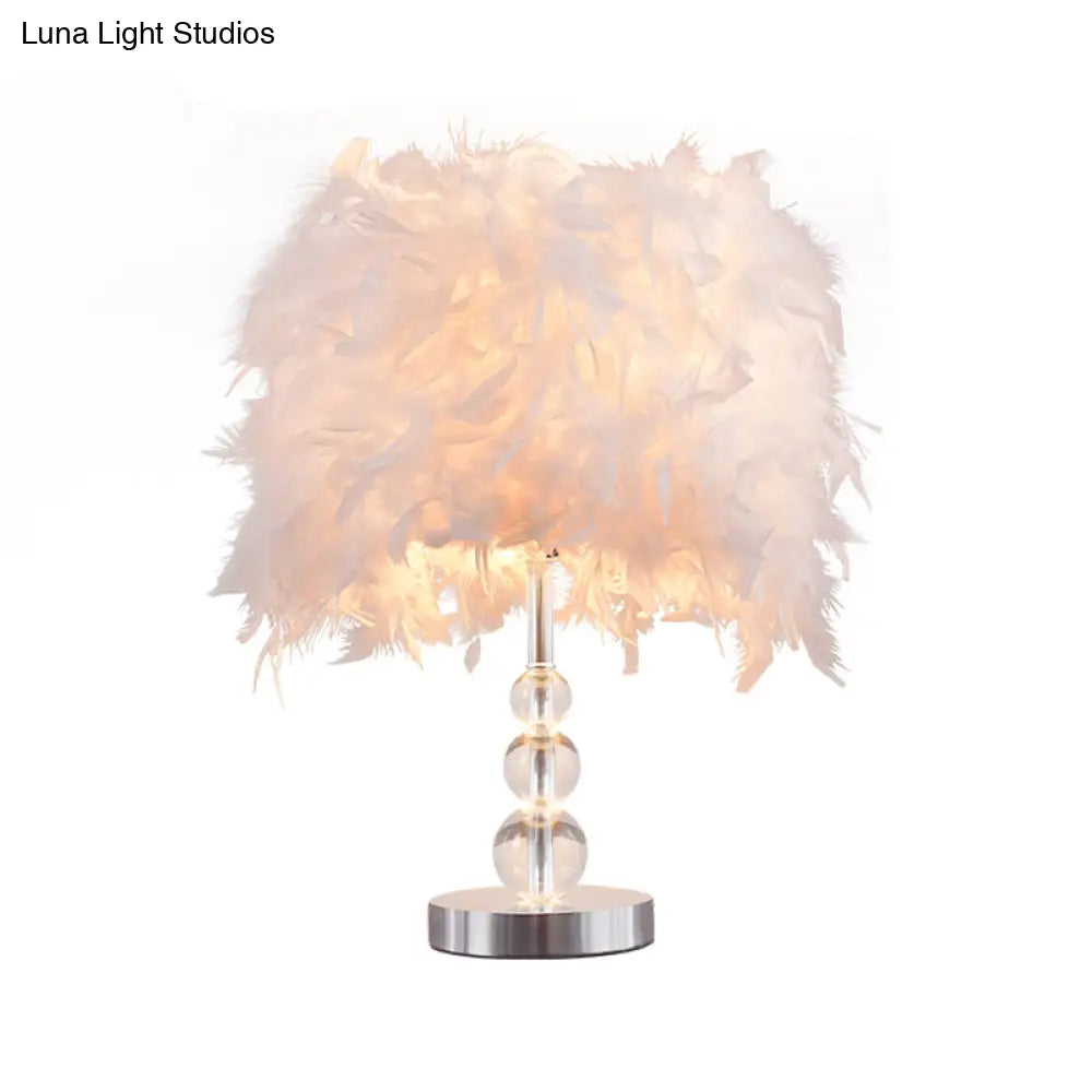 Sleek Feathered Cylinder Night Light In Red/Pink/Purple With Crystal Pedestal