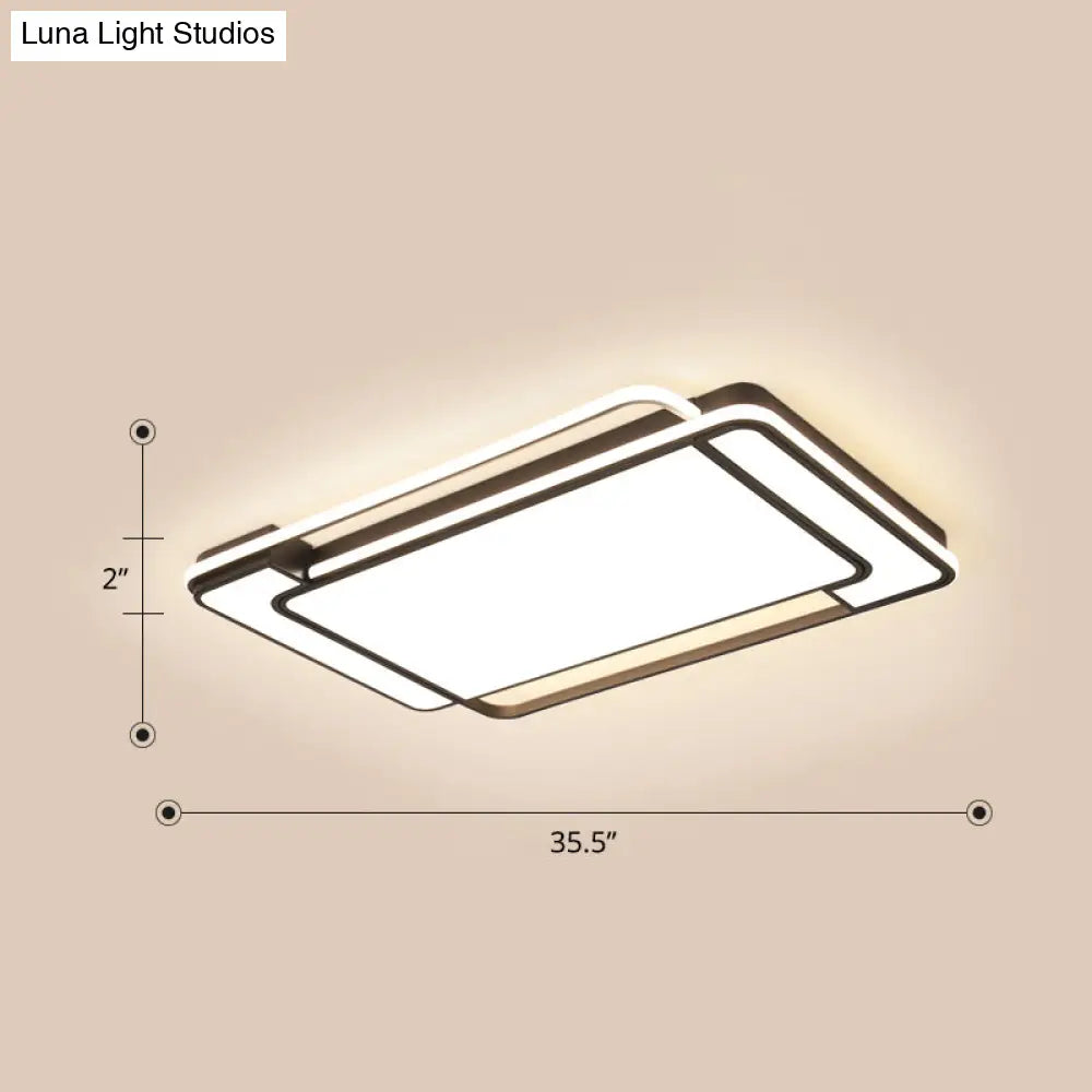 Sleek Living Room Illumination: Black Acrylic Led Rectangular Flush Mount Ceiling Lamp / 35.5 White
