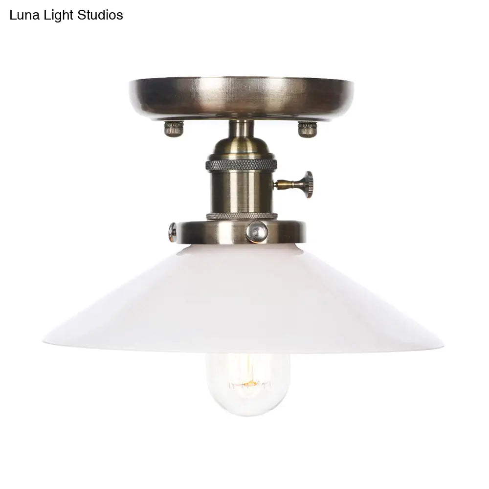 Sleek Metal Semi Flush Mount Industrial Light Fixture With 1 Bulb For Living Room In White/Clear