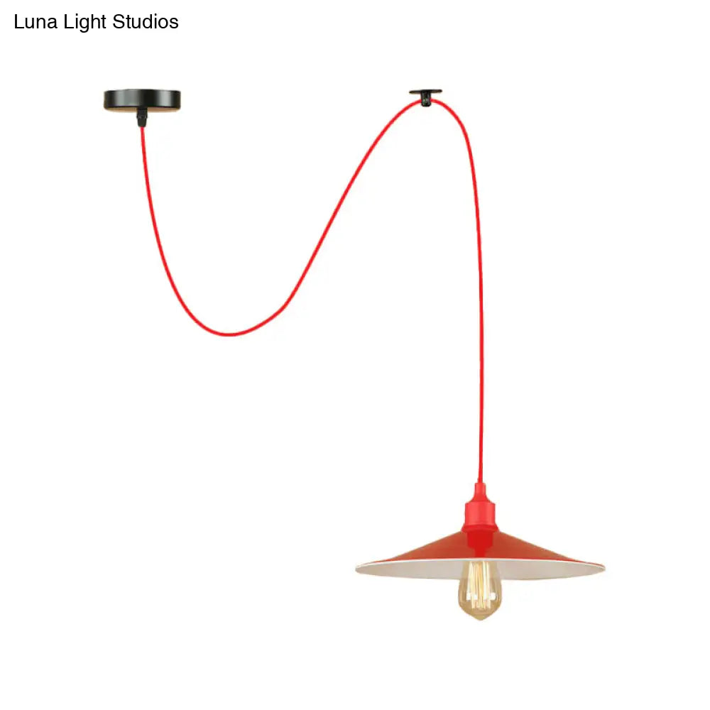 Sleek Red Metal Pendant Light For Living Room - 1 Or 3-Head Swag Design