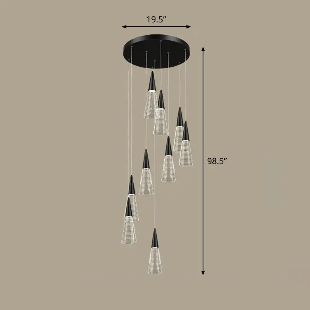 Spiral Conical Pendant Light For Modern Stairwells 9 / Black White