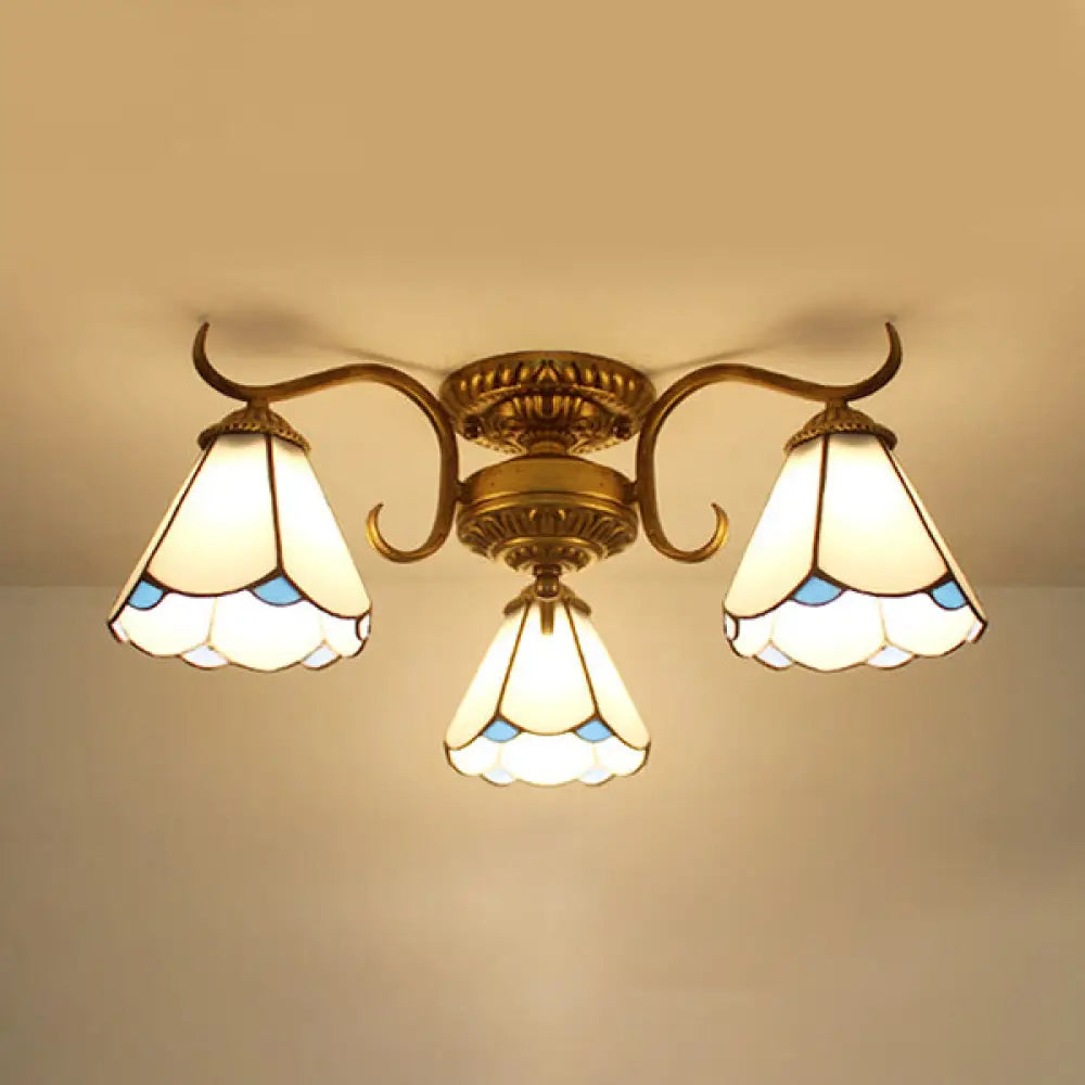 Stained Glass Vintage Ceiling Light - 3-Light Semi Flushmount In
