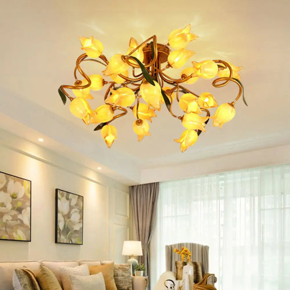 Starburst Flower Metal 25 - Head Led Brass Semi Flush Ceiling Light Fixture For Living Room / A