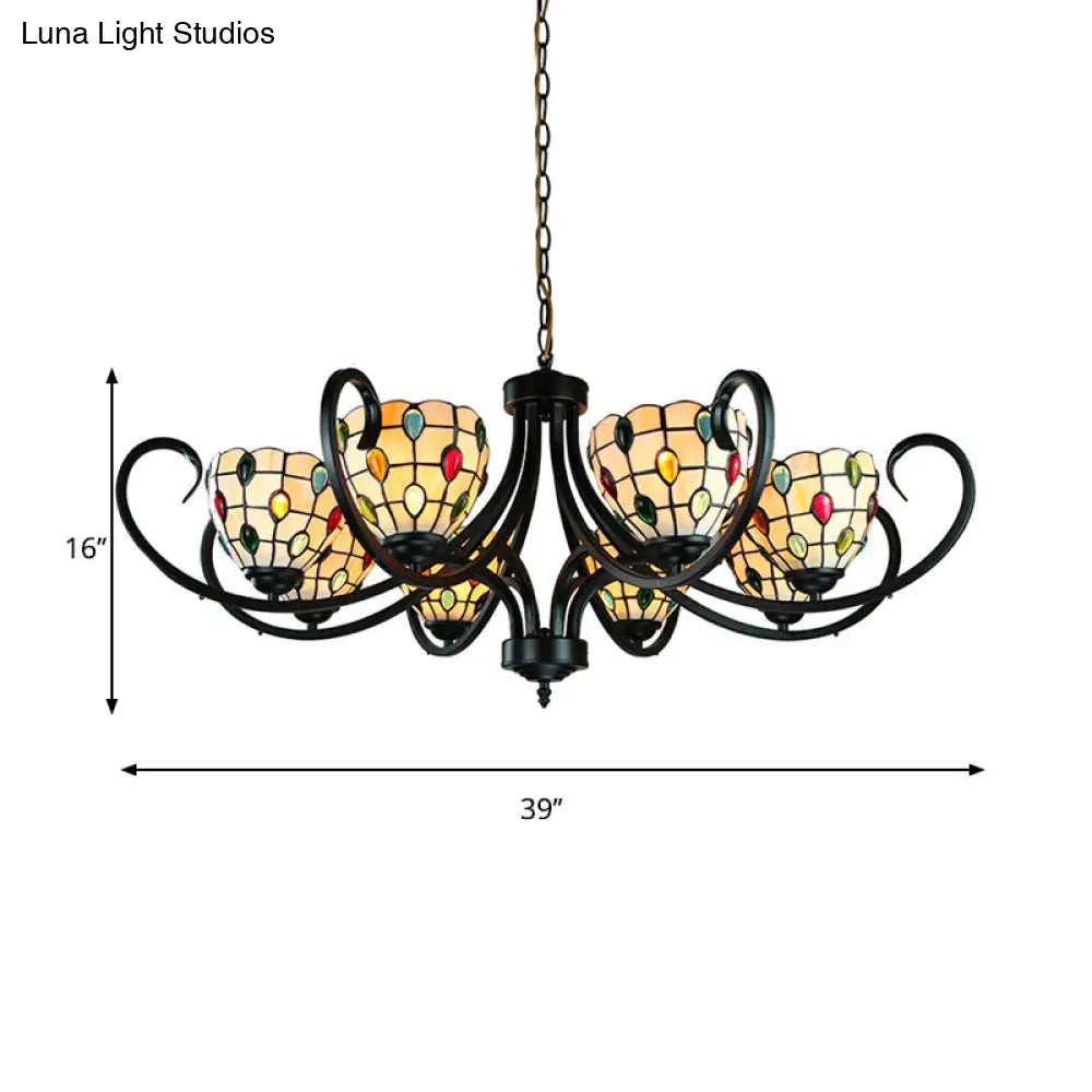 Stunning Tiffany Stained Glass Chandelier With Beaded Design - 5/6/8 Lights Beige Perfect For