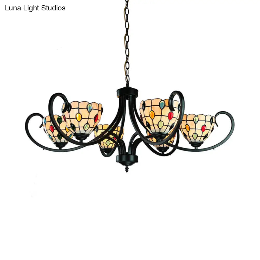 Stunning Tiffany Stained Glass Chandelier With Beaded Design - 5/6/8 Lights Beige Perfect For