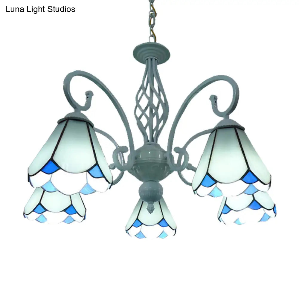 Stylish Arched Chandelier With Tiffany Glass Shades - 5/6/8 Lights For Bedroom Pendant Lighting
