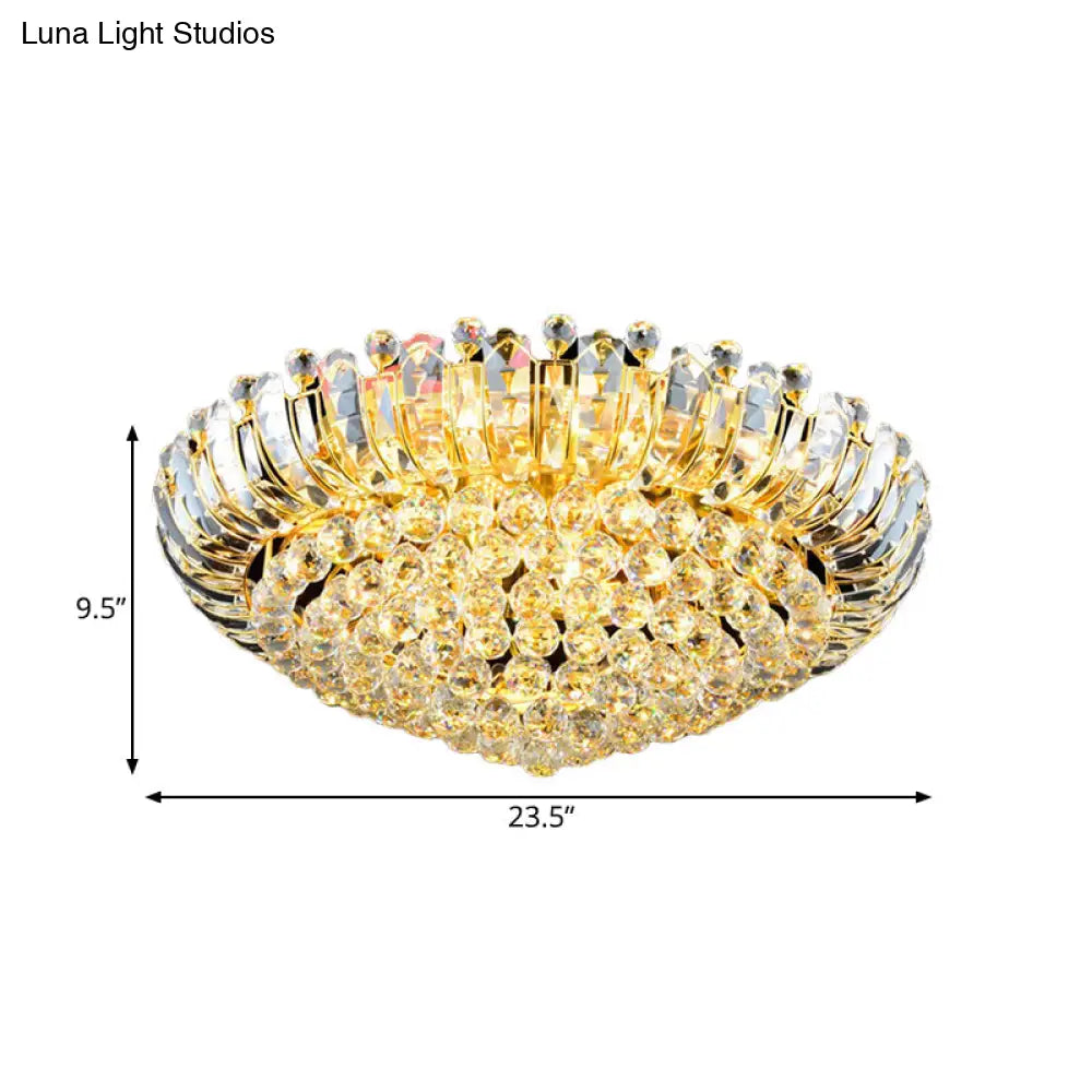 Stylish Led Crystal Orb Flush Mount Chandelier In Gold