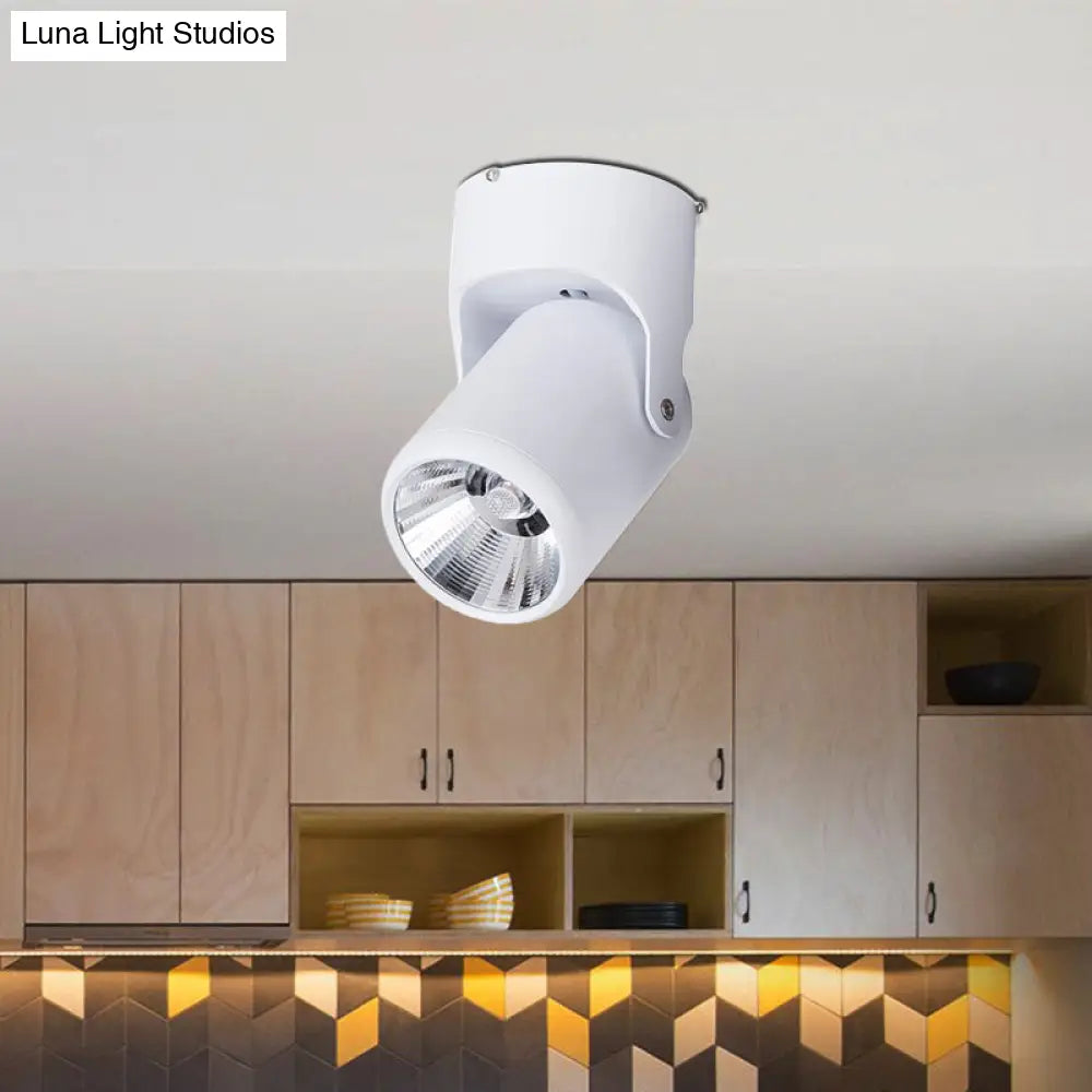 Stylish Mini Semi Flush Led Ceiling Light With Rotatable Metal Cylinder Shade In Black/White For