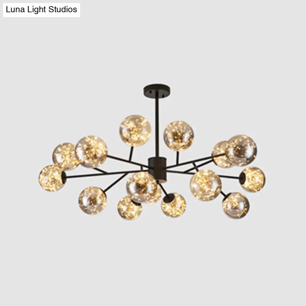 Stylish Minimalist Ball Chandelier - Starry Led Lighting Cognac Glass Bedroom Pendant