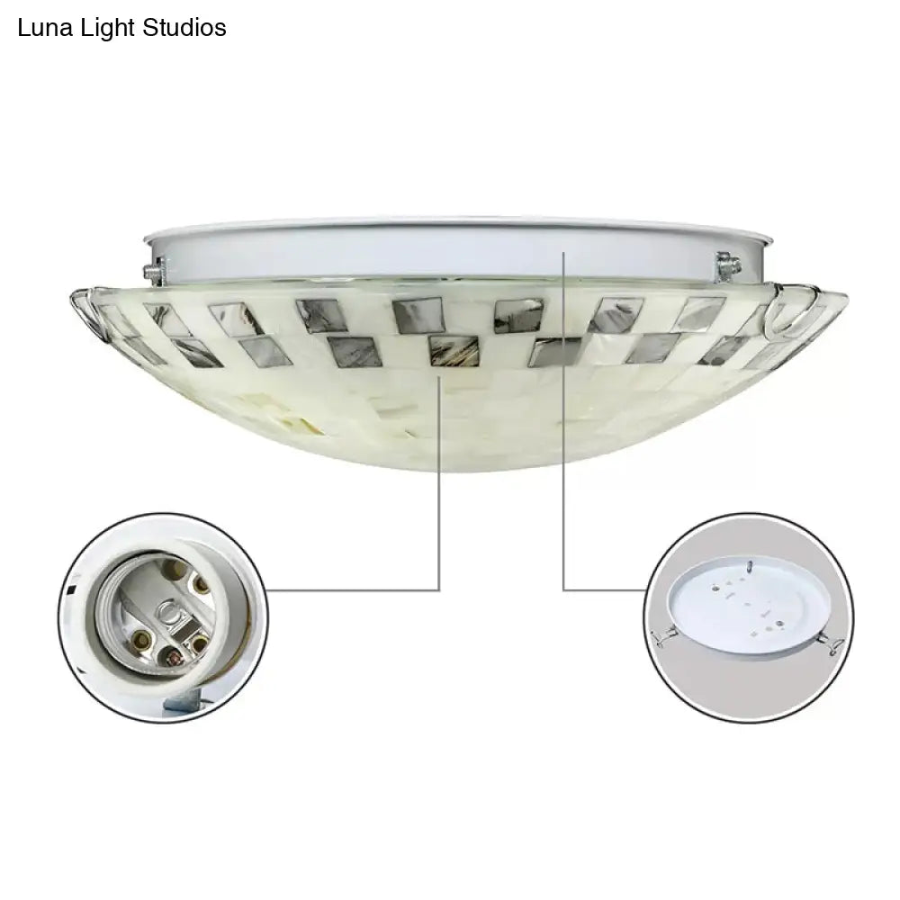 Tiffany 2 - Light Shell Flush Mount Ceiling Light In Beige For Bedroom - 3’ H X 12’ D