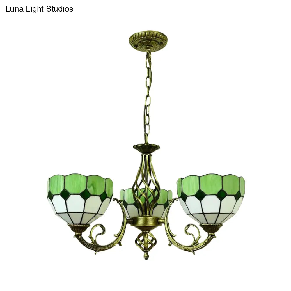 Tiffany Glass Lattice Bowl Pendant Lamp: Vibrant Yellow & Green Shades Perfect For Dining Room - 3