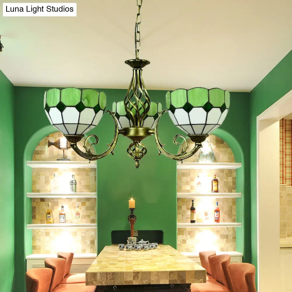 Tiffany Glass Lattice Bowl Pendant Lamp: Vibrant Yellow & Green Shades Perfect For Dining Room - 3