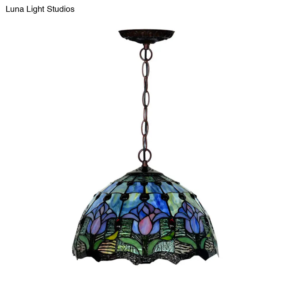 Tiffany Red/Green Cut Glass Chandelier Light - 1/2 Lights Suspended Lamp For Kitchen (12’/16’ W)