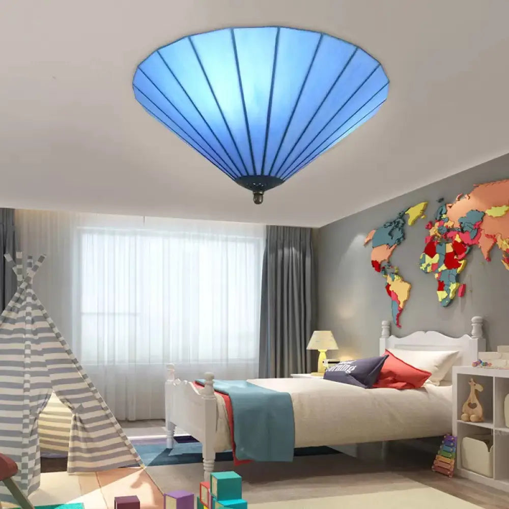 Tiffany-Style Cone Flush Mount Ceiling Light In Blue/White For Bedroom Blue / 16’