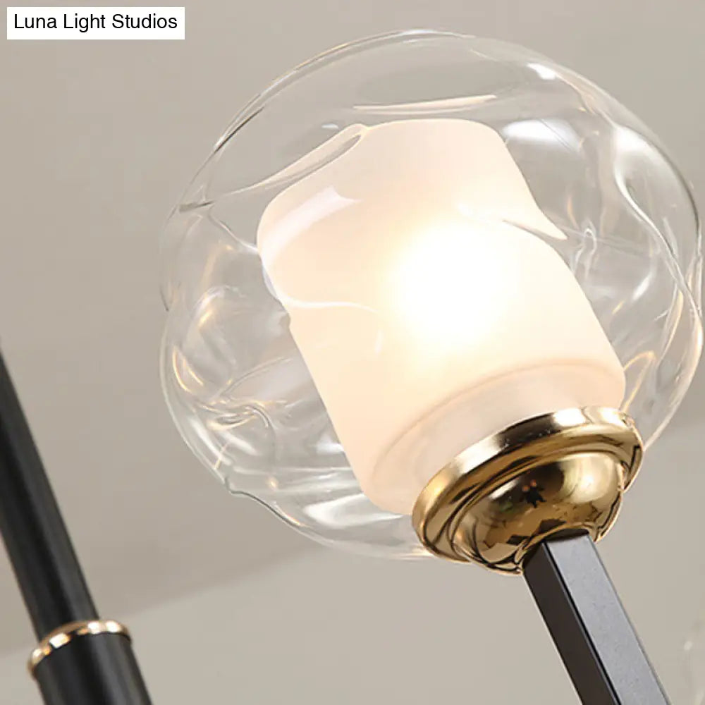 Traditional Black Ceiling Lamp - 3/6/8 Bulbs Clear Textured Glass Living Room Pendant Light