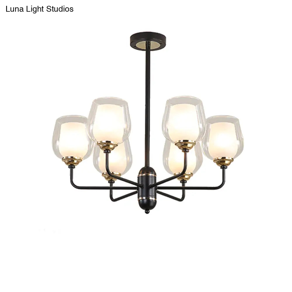Traditional Black Cup Shape Chandelier With Clear Glass: 3/6/8 Lights Pendant Light Fixture For