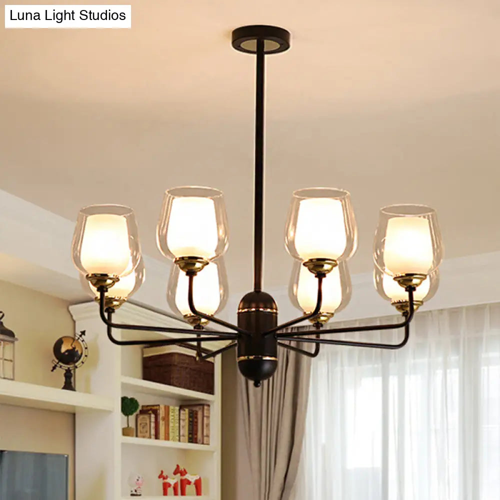 Traditional Black Cup Shape Chandelier With Clear Glass: 3/6/8 Lights Pendant Light Fixture For