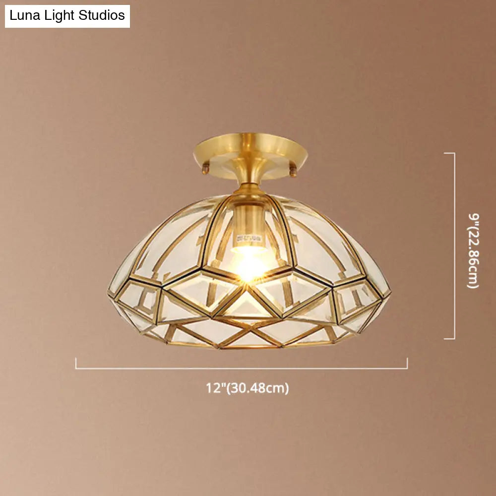 Traditional Brass Beveled Glass Ceiling Lighting Fixture - Close-To-Ceiling Mount