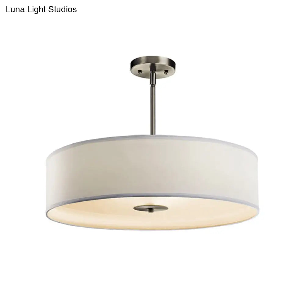 Traditional Drum Living Room Ceiling Light Fixture - Semi Mount White Fabric 4 Lights