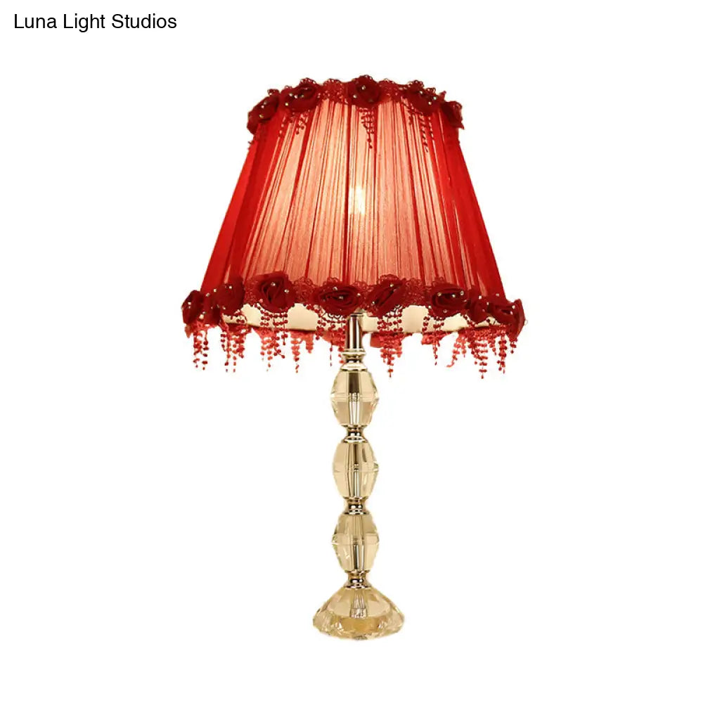 Traditional Flower Prismatic Crystal Night Lamp - Red Table Light For Living Room