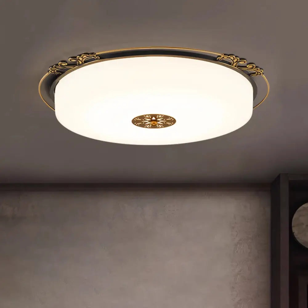 Traditional Glass Column Led Ceiling Light Fixture Black Flush Mount 18/21.5 Wide