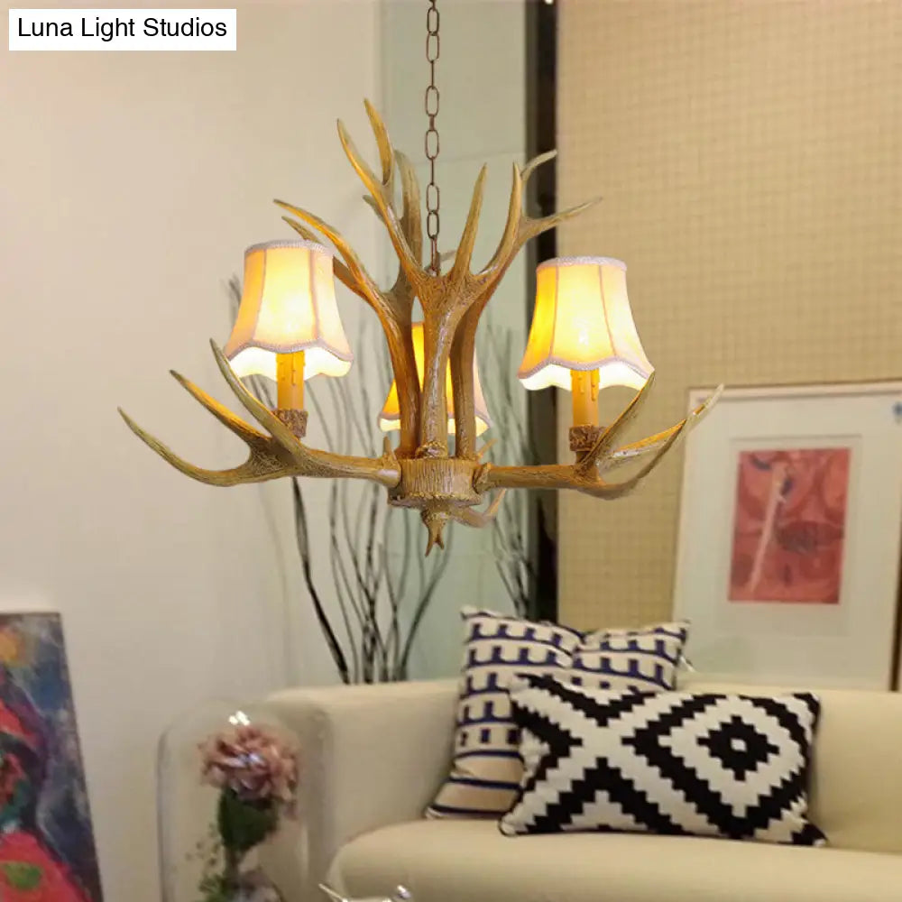 Traditional Resin Chandelier Pendant Light With Antler - Conical Shape Brown Finish 3/4/5 Bulbs