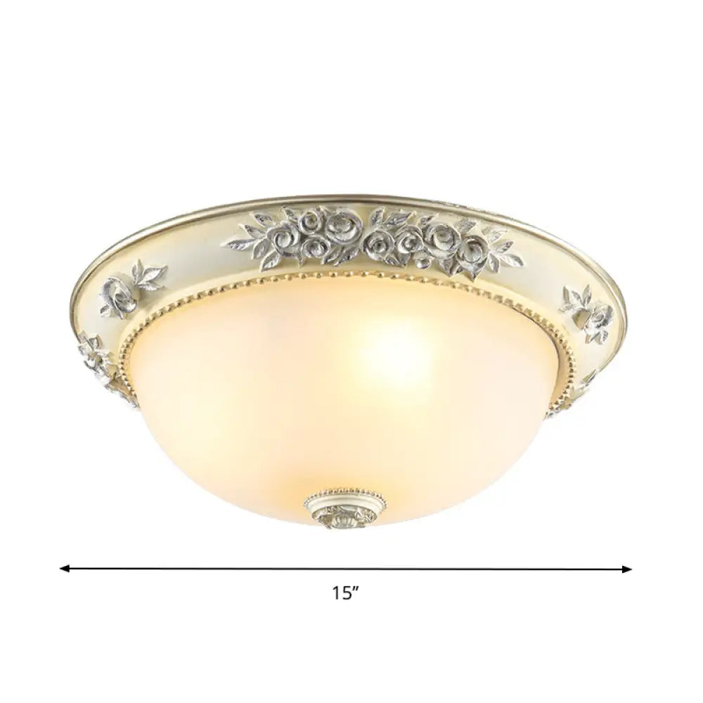 Traditional Style Flush Mount Light Dome Shaped Glass White Close To Ceiling Lamp - 2/3 Lights