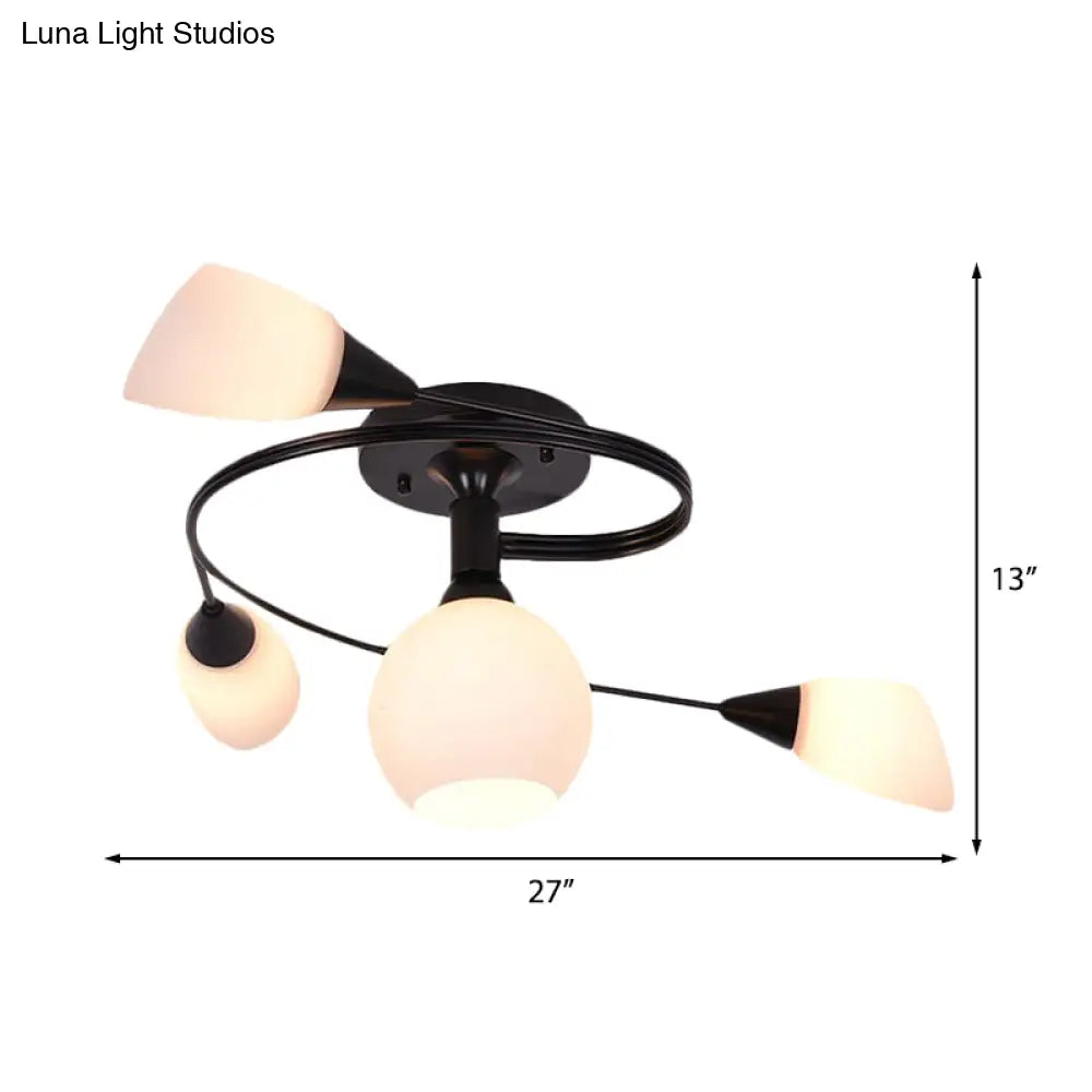 Twisted Living Room Semi Mount Lighting - Traditional Frosted Glass Ceiling Light With 4/6 Lights