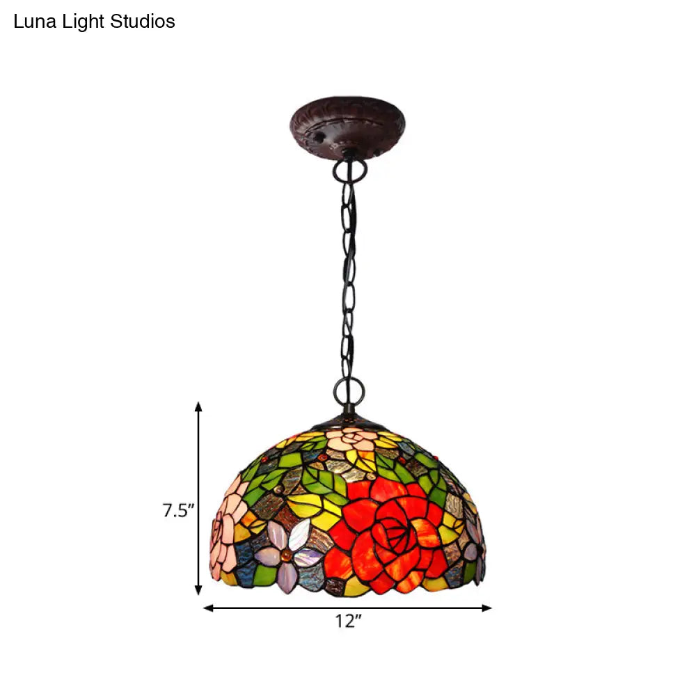 Victorian Red Floral Chandelier Pendant Light - 1/2/3 Lights Cut Glass Kitchen Fixture - 10’’/12’’/16’’ Wide