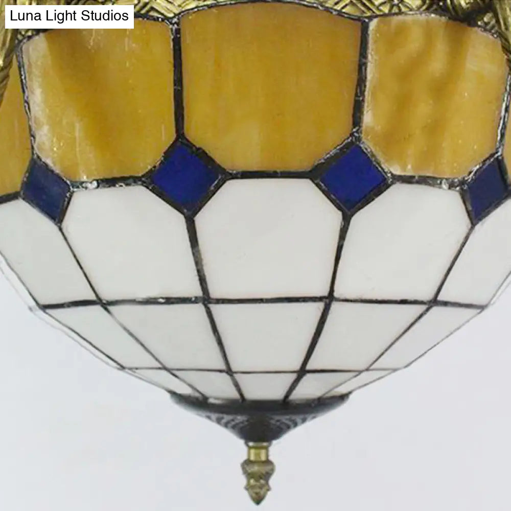 Villa Shuttlecock Chandelier: Vintage Tiffany Yellow Hanging Light