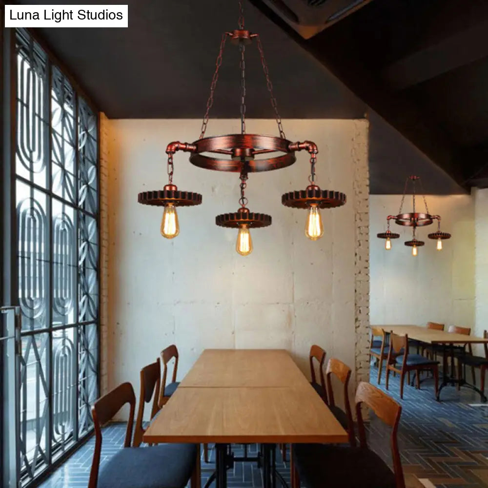 Vintage 3/7-Head Pendant Lighting | Antique Style Dark Rust Metal Chandelier For Restaurants