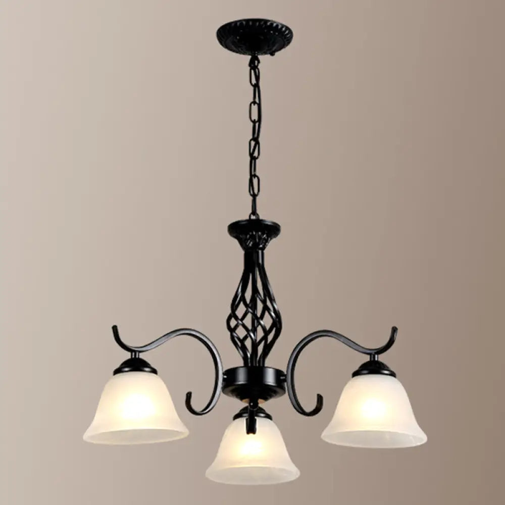 Vintage Bell Chandelier With Ruffle Glass Pendant Light Fixture For Dining Room 3 / Black A