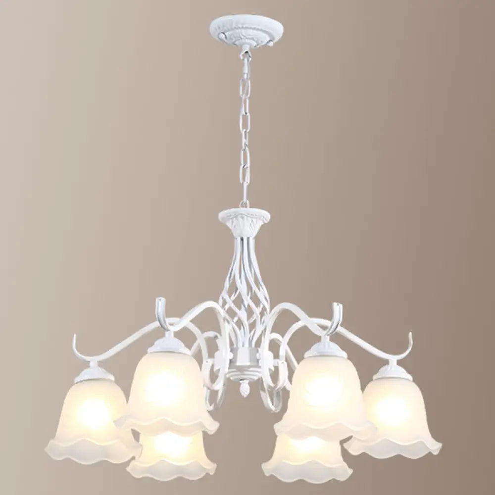 Vintage Bell Chandelier With Ruffle Glass Pendant Light Fixture For Dining Room 6 / White B