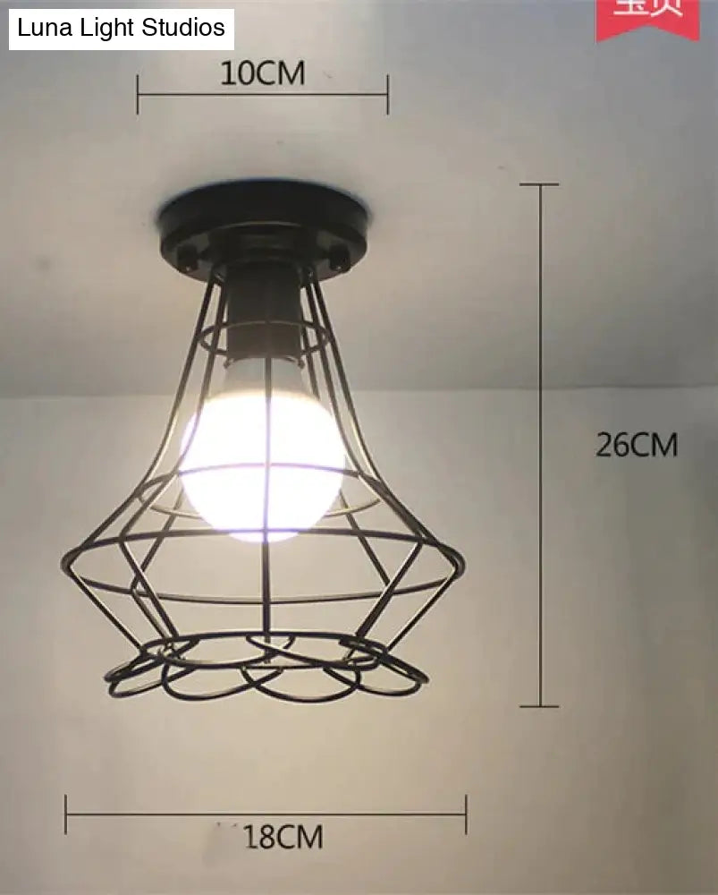 Vintage Ceiling Lights Lustre Luminaria Led Lamp Loft Iron Cage Fixtures Lighting