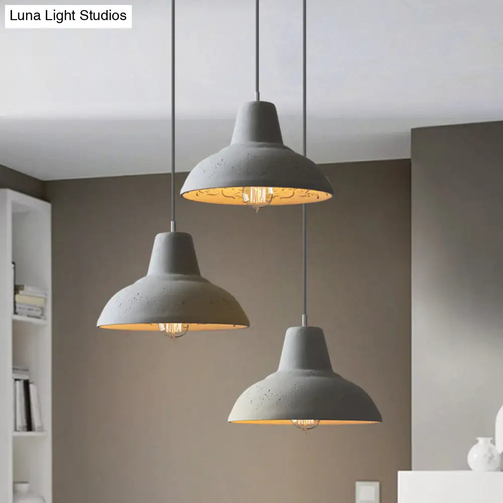 Vintage Cement Hanging Light Fixture - 1-Light Restaurant Ceiling Lamp In White/Grey With Carved