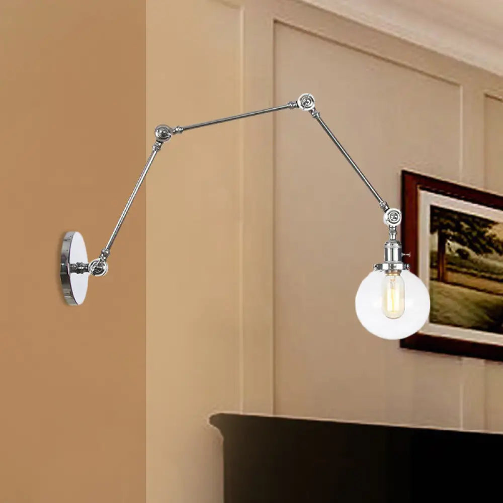 Vintage Chrome/Copper/Bronze Orb Wall Sconce Lamp - Clear/Amber Glass Adjustable Arm 1 Light Ideal