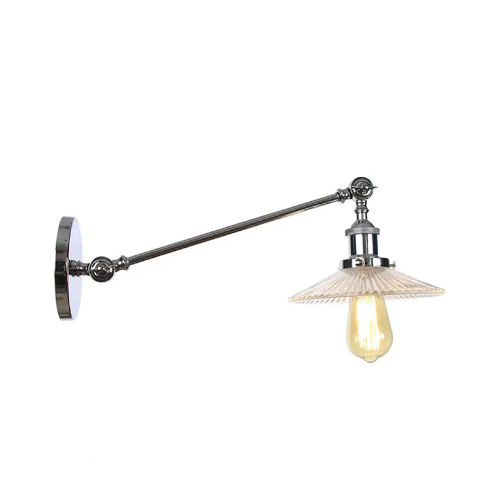 Vintage Clear Glass Ribbed Wall Lamp Saucer - Bronze/Brass/Copper Finish 1 Light Fixture 8/12 L Arm