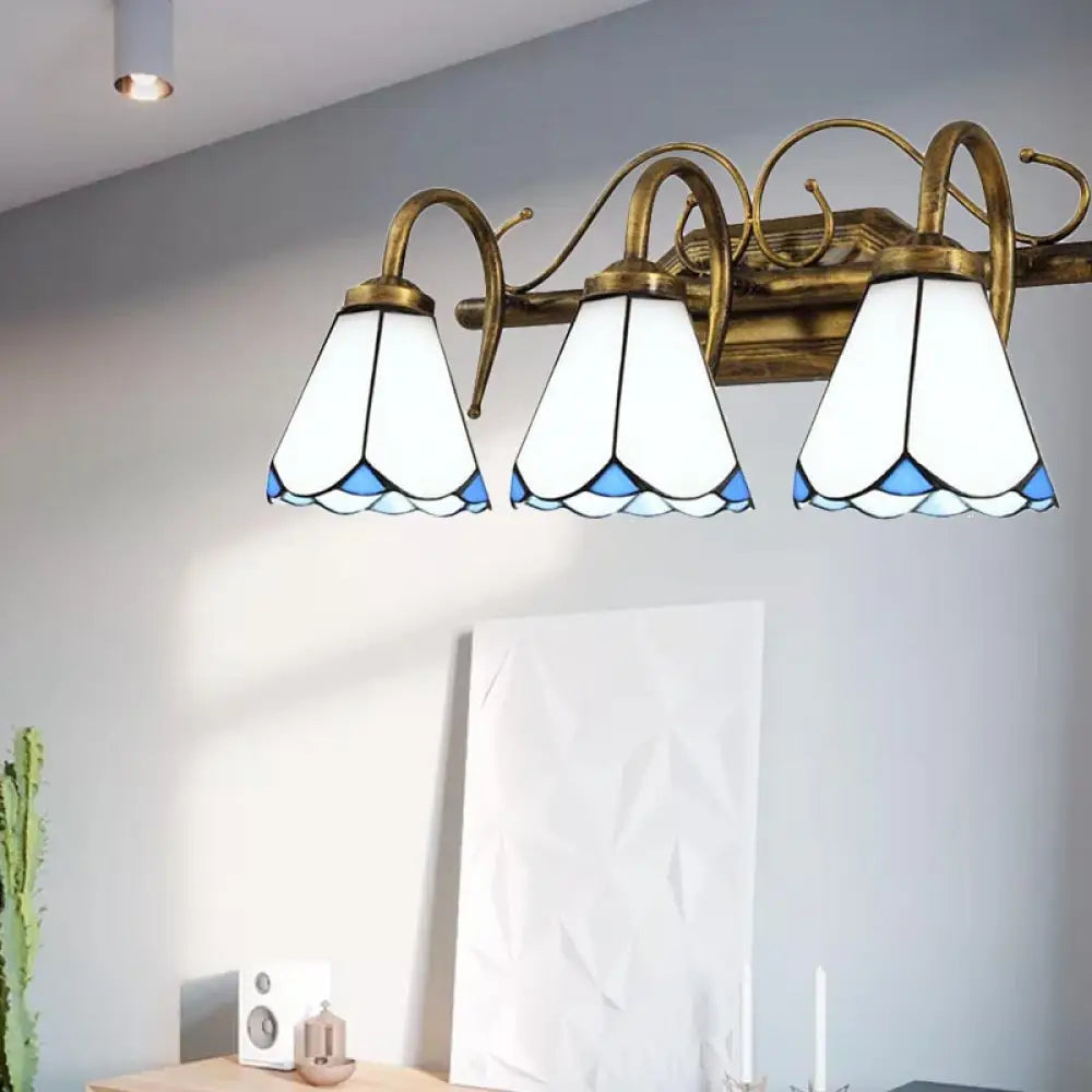 Vintage Conical Wall Mount Vanity Light With White Glass Shades - 2/3 Lights For Bathroom 3 /