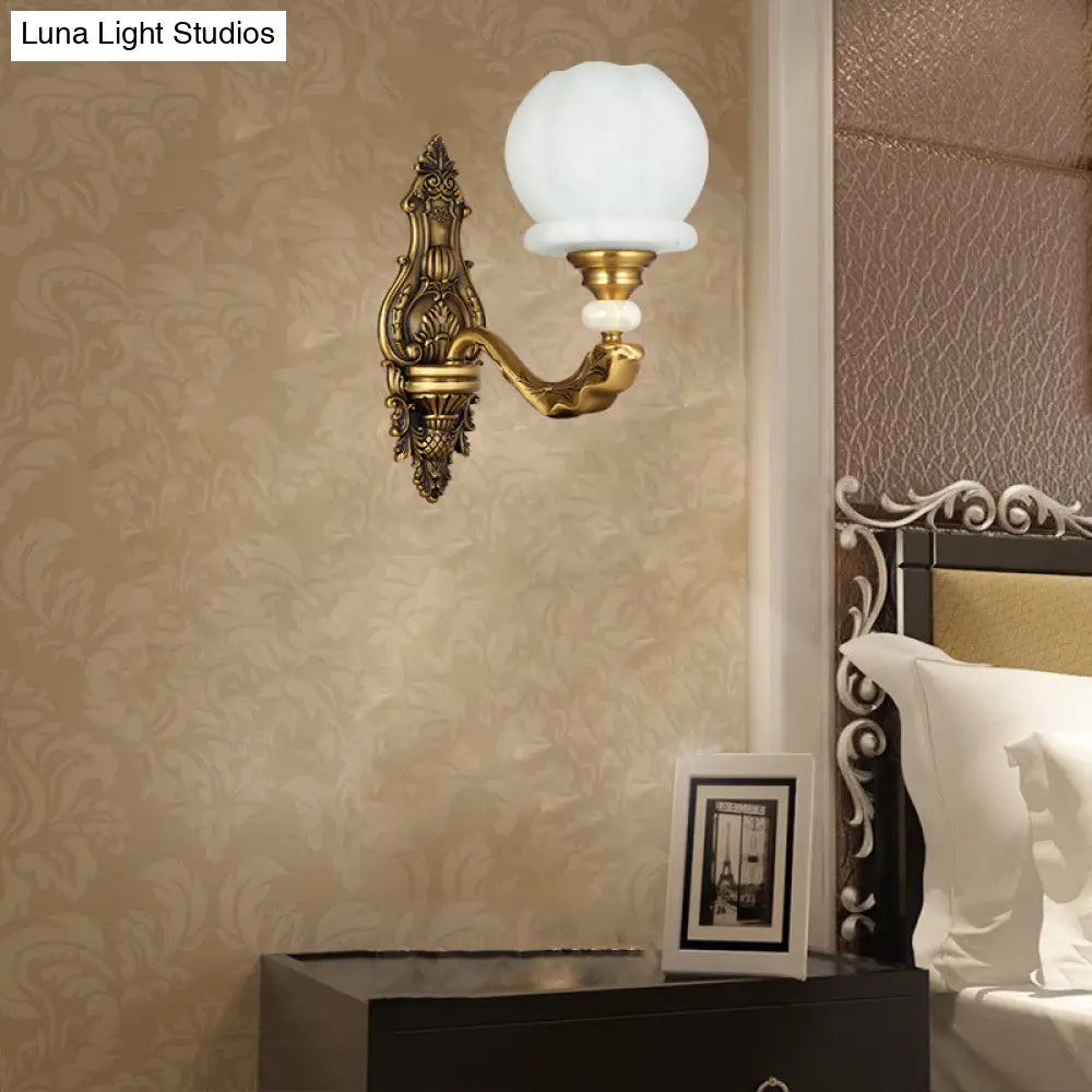 Vintage Cream Glass Wall Sconce: Stylish And Elegant 1/2-Bulb Brass Lamp For Living Room