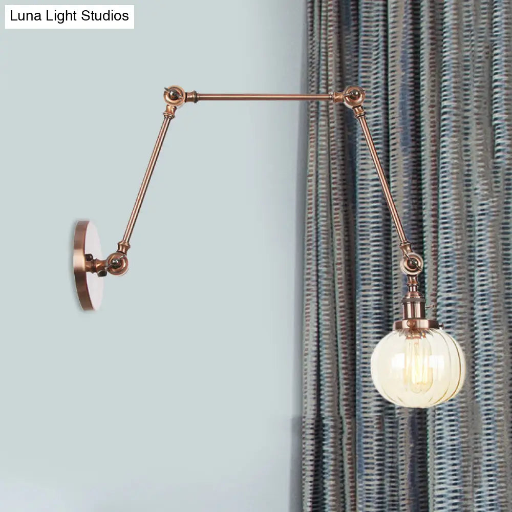 Vintage Glass Wall Mounted Sconce In Brass/Chrome/Black With Adjustable Arm 1-Light Indoor Lighting
