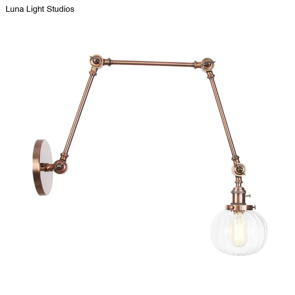 Vintage Glass Wall Mounted Sconce In Brass/Chrome/Black With Adjustable Arm 1-Light Indoor Lighting