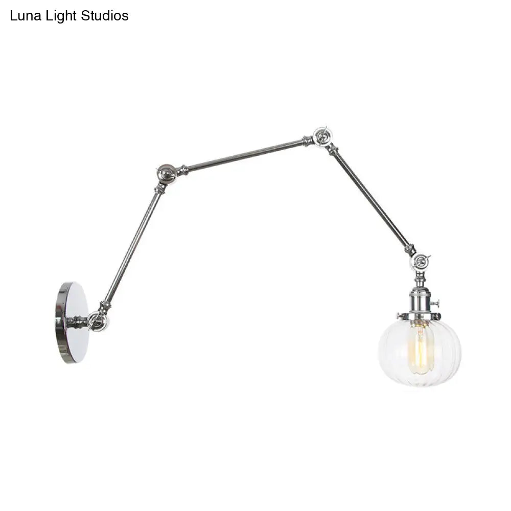 Vintage Glass Wall Mounted Sconce In Brass/Chrome/Black With Adjustable Arm 1-Light Indoor Lighting
