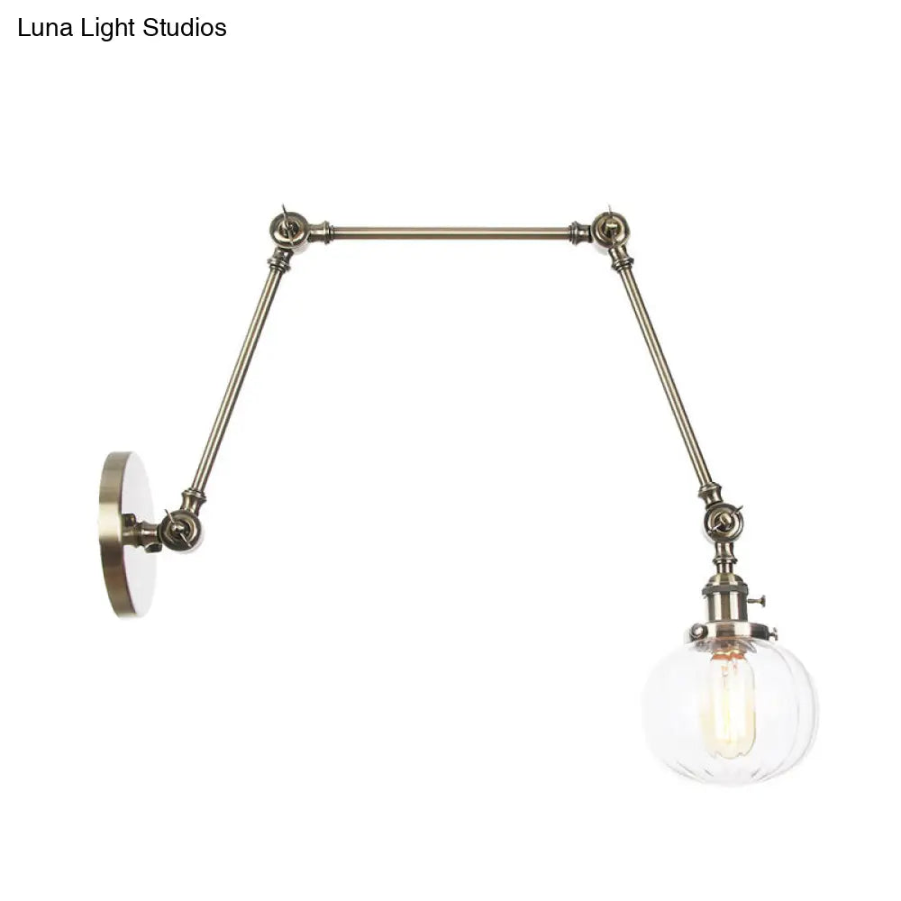 Vintage Glass Wall Mounted Sconce In Brass/Chrome/Black With Adjustable Arm 1-Light Indoor Lighting