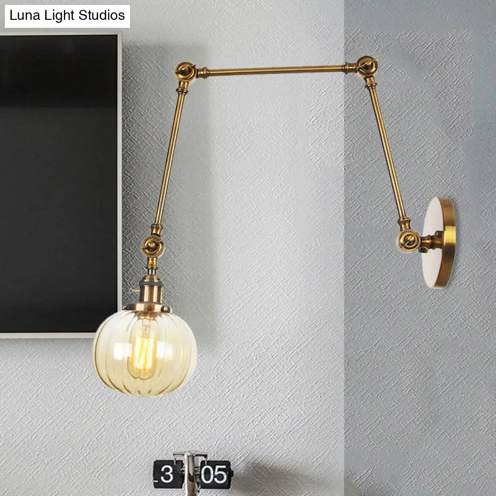 Vintage Glass Wall Mounted Sconce In Brass/Chrome/Black With Adjustable Arm 1-Light Indoor Lighting
