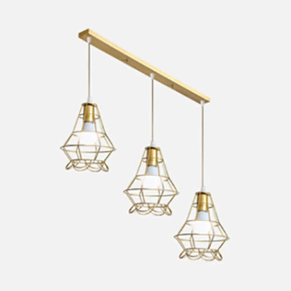 Vintage Gold Metal Pendant Light With Petal Design - 3-Head Caged Hanging For Kitchen B